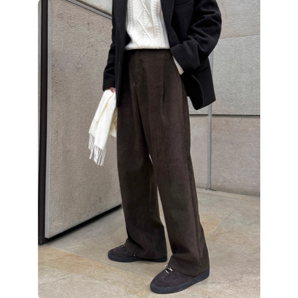 【YT SHOP】韓國 老錢風 休閒直筒西裝褲 男冬季寬鬆加厚長褲子韓系 闊腿褲-細節圖3
