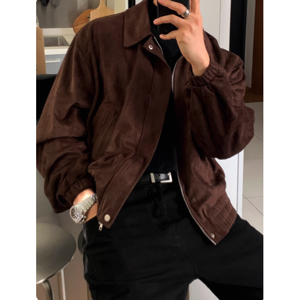 【YT SHOP】韓國｜🇰🇷｜男款｜仿麂皮絨翻領短版夾克 外套 男士 冬季寬鬆加厚外套 韓系 穿搭-細節圖2