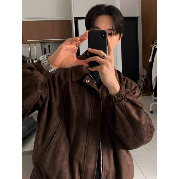 【YT SHOP】韓國｜🇰🇷｜男款｜仿麂皮絨翻領短版夾克 外套 男士 冬季寬鬆加厚外套 韓系 穿搭-細節圖3