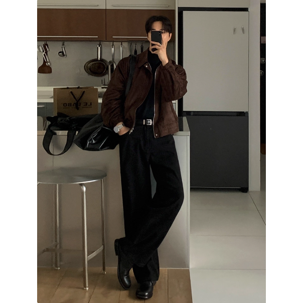 【YT SHOP】韓國｜🇰🇷｜男款｜仿麂皮絨翻領短版夾克 外套 男士 冬季寬鬆加厚外套 韓系 穿搭-細節圖4