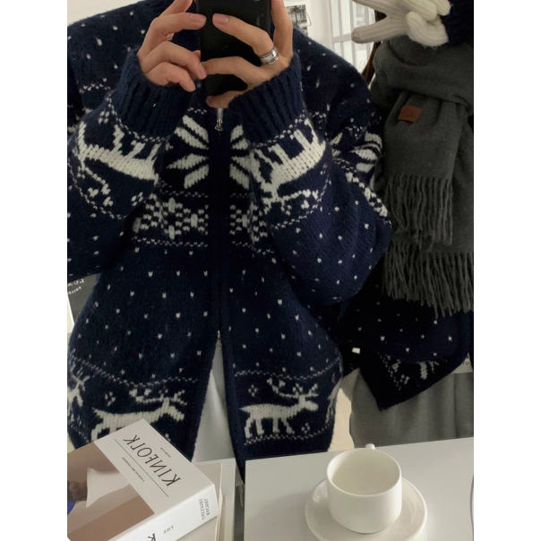 【YT SHOP】韓國｜🇰🇷｜情侶款｜雙拉鍊聖誕氛圍針織毛衣外套 情侶外套 韓系 穿搭-細節圖3