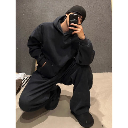 【YT SHOP】韓國｜🇰🇷｜男款｜休閒套裝帽T 男秋冬季復古風連帽衛衣直筒休閒褲-規格圖5
