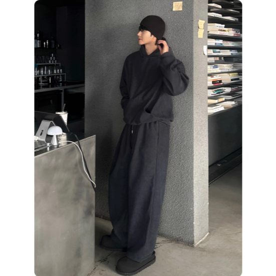 【YT SHOP】韓國｜🇰🇷｜男款｜休閒套裝帽T 男秋冬季復古風連帽衛衣直筒休閒褲-規格圖5