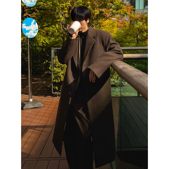 【YT SHOP】韓國｜🇰🇷｜男款｜輕熟風大衣 黑色大衣 秋冬 單排鈕扣 長版大衣 西裝大衣-規格圖5