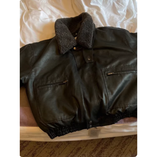【YT SHOP】韓國｜🇰🇷｜男款｜復古風立領 PU皮 短版夾克 皮外套 男冬季寬鬆羊羔毛棉服韓國穿搭-細節圖2