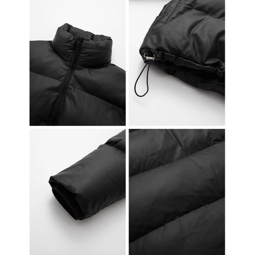 【YT SHOP】韓國｜🇰🇷｜短版羽絨外套｜高級感立領短PU皮棉衣男士冬季保暖防風棉服韓系通勤穿搭 黑白兩色-細節圖5