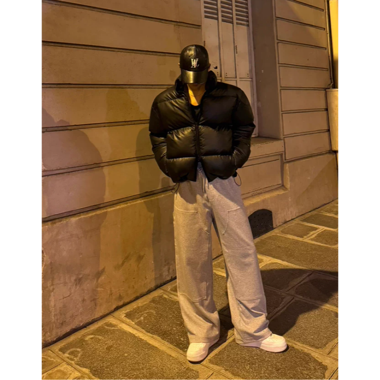 【YT SHOP】韓國｜🇰🇷｜短版羽絨外套｜高級感立領短PU皮棉衣男士冬季保暖防風棉服韓系通勤穿搭 黑白兩色-細節圖8