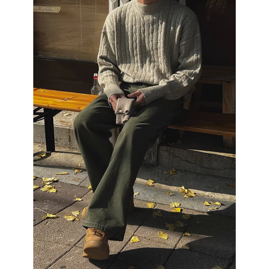 【YT SHOP】韓國｜🇰🇷｜麻花紋理 半高領 毛衣男 秋冬加厚保暖寬鬆針織衫韓系復古穿搭 針織毛衣-細節圖2