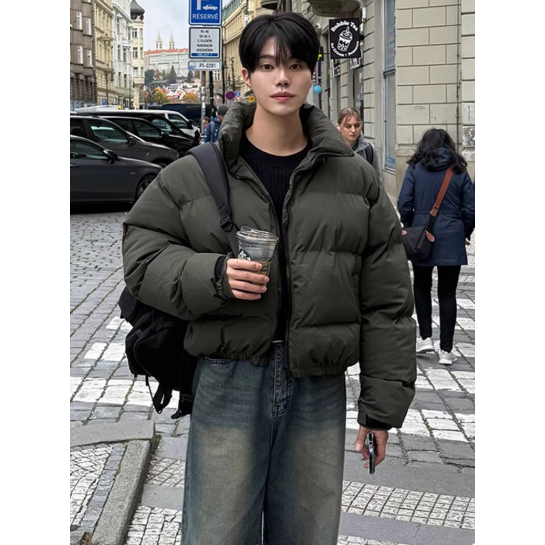 【YT SHOP】韓國｜🇰🇷｜麵包羽絨外套夾克｜青墨綠短版鋪棉立領麵包夾克-細節圖2