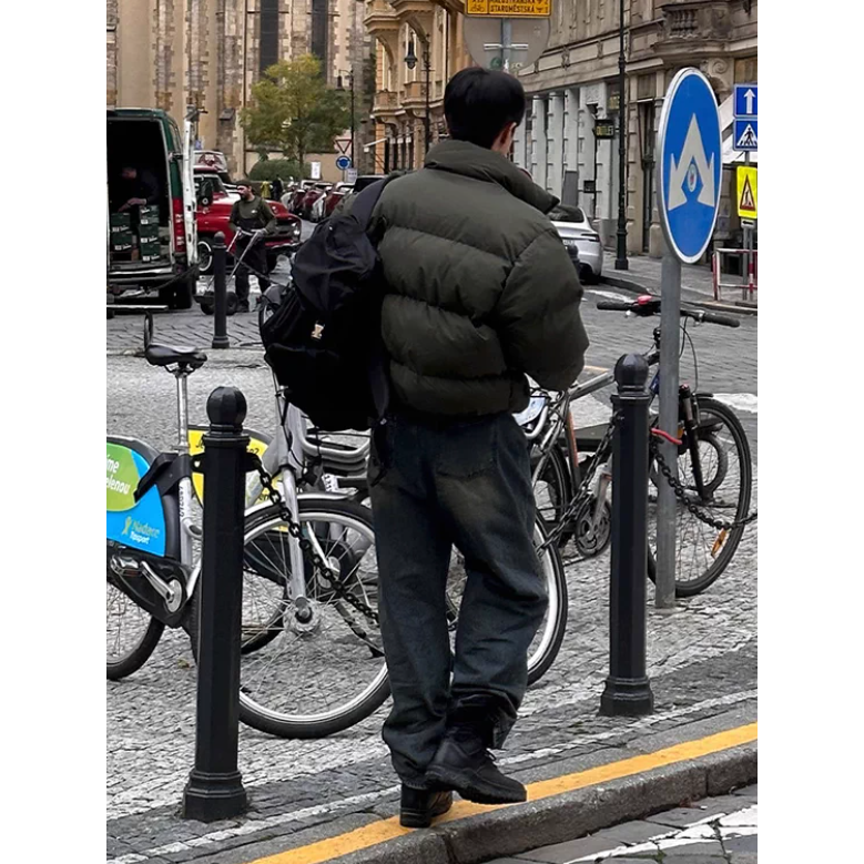 【YT SHOP】韓國｜🇰🇷｜麵包羽絨外套夾克｜青墨綠短版鋪棉立領麵包夾克-細節圖6