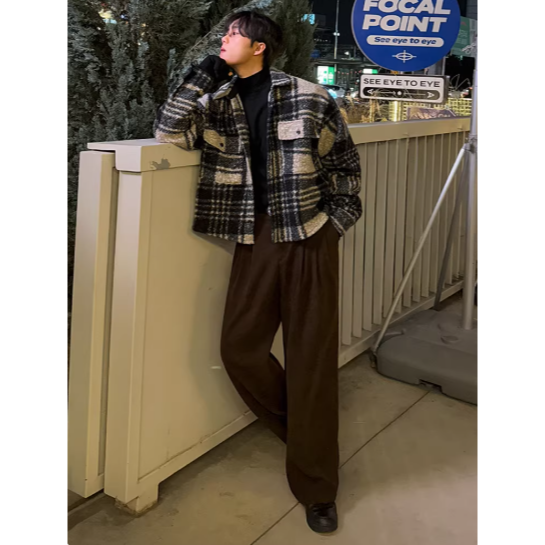 【YT SHOP】韓國｜🇰🇷｜絨毛格紋紳士夾克外套｜小香風格子夾克男冬季加厚寬鬆 外套韓系 通勤 穿搭-細節圖4