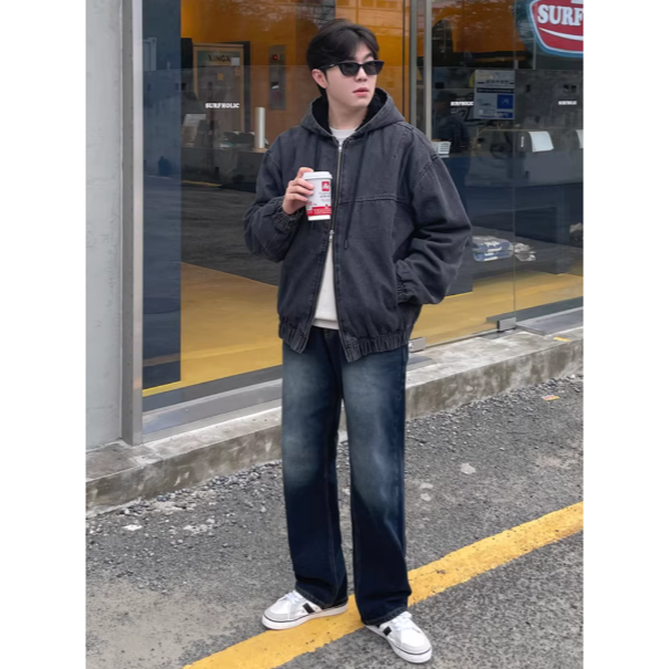 【YT SHOP】韓國｜🇰🇷｜連帽牛仔外套｜寬鬆 落肩 帽裡羔毛 雙拉鍊外套 毛絨 保暖 冬季 穿搭-細節圖5