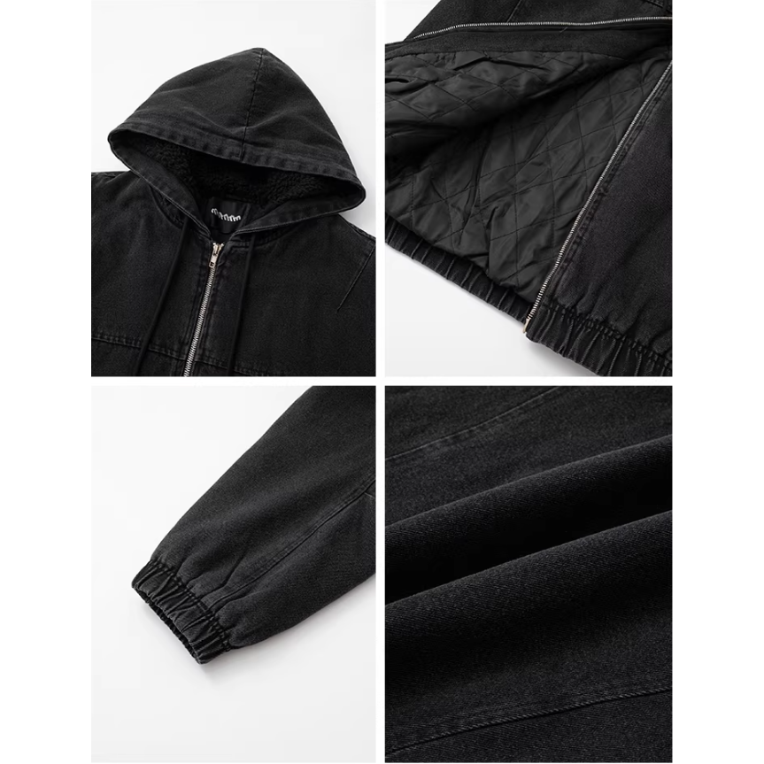 【YT SHOP】韓國｜🇰🇷｜連帽牛仔外套｜寬鬆 落肩 帽裡羔毛 雙拉鍊外套 毛絨 保暖 冬季 穿搭-細節圖6