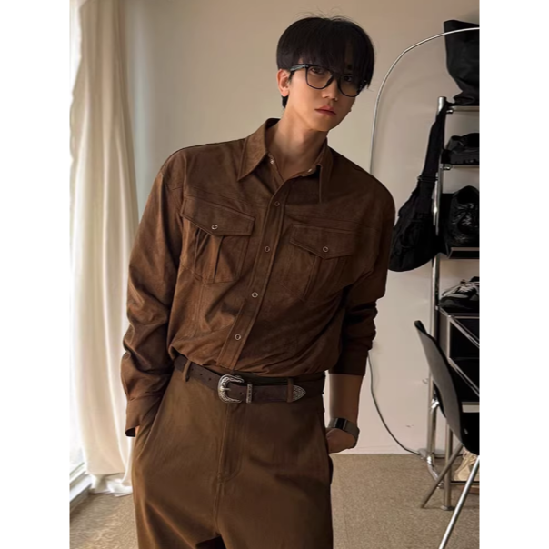 【YT SHOP】韓國｜🇰🇷｜男款｜復古風工裝長袖襯衫外套-細節圖3