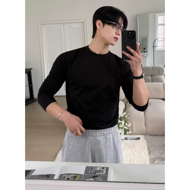 【YT SHOP】韓國｜🇰🇷｜男款｜素色長袖T恤 內裡打底 內搭 圓領長袖 T恤-細節圖3