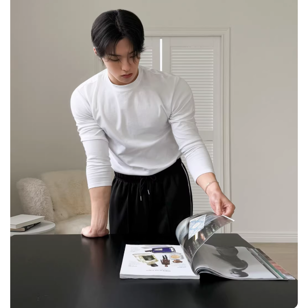 【YT SHOP】韓國｜🇰🇷｜男款｜素色長袖T恤 內裡打底 內搭 圓領長袖 T恤-細節圖5