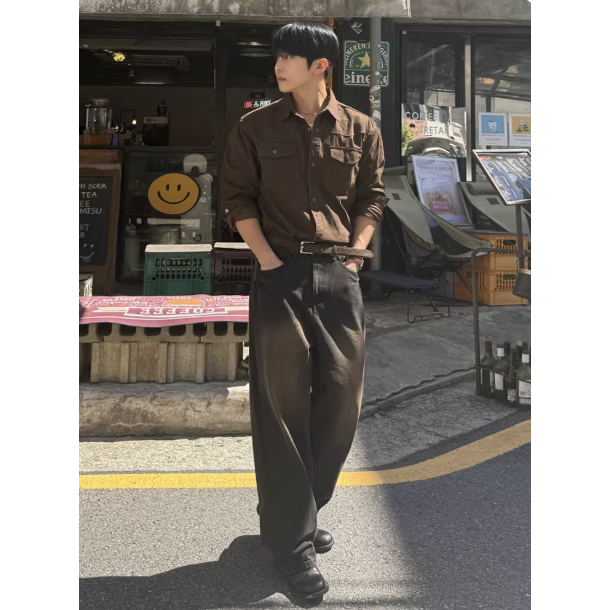 【YT SHOP】韓國｜🇰🇷｜男款｜復古風工裝長袖襯衫 外套 工裝外套 復古 韓系工裝-細節圖3