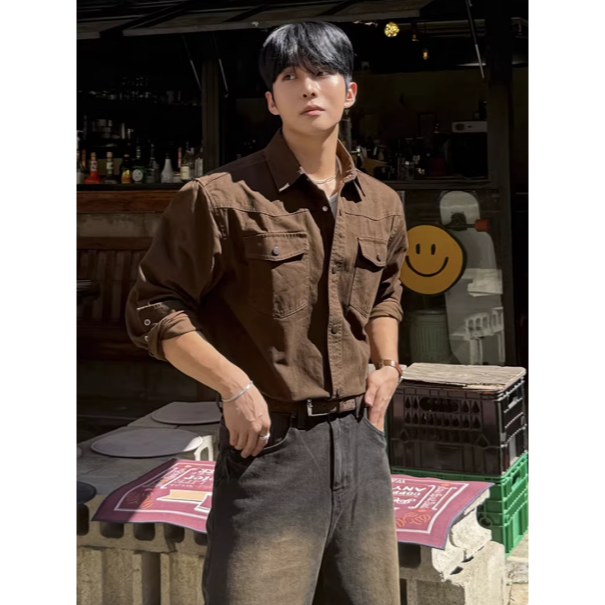 【YT SHOP】韓國｜🇰🇷｜男款｜復古風工裝長袖襯衫 外套 工裝外套 復古 韓系工裝-規格圖4