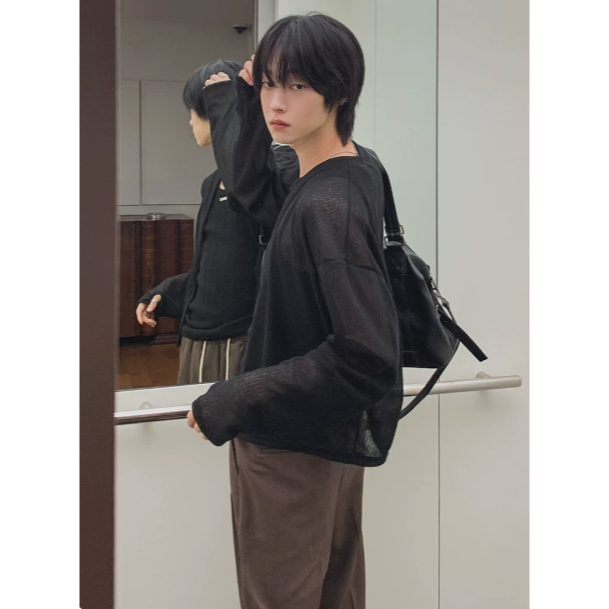 【YT SHOP】滿額送贈禮｜韓國｜🇰🇷｜冰絲防曬衣外套｜男士夏季薄款寬鬆慵懶風開襟衫長袖T韓系-細節圖2
