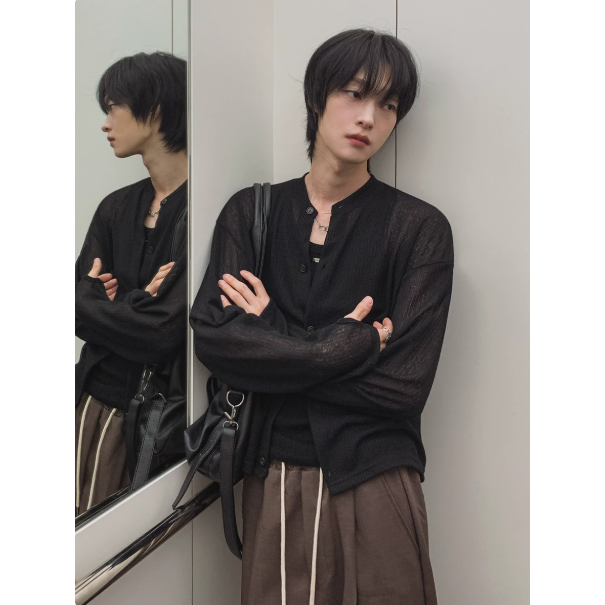 【YT SHOP】滿額送贈禮｜韓國｜🇰🇷｜冰絲防曬衣外套｜男士夏季薄款寬鬆慵懶風開襟衫長袖T韓系-細節圖3