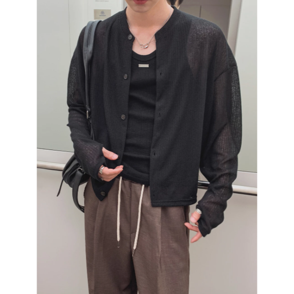 【YT SHOP】滿額送贈禮｜韓國｜🇰🇷｜冰絲防曬衣外套｜男士夏季薄款寬鬆慵懶風開襟衫長袖T韓系-細節圖5