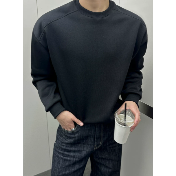 【YT SHOP】滿額送贈品｜韓國｜🇰🇷｜設計感圓領T恤男｜簡約風圓領衛衣男士秋季寬鬆純色套頭衫韓系通勤基礎款上衣-規格圖5