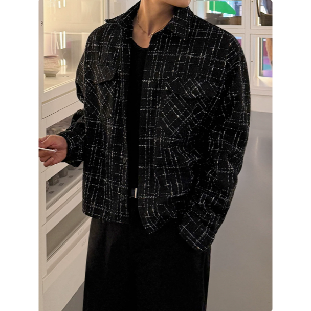 【YT SHOP】滿額送贈品｜韓國｜🇰🇷｜小香風格紋襯衫外套｜小香風格紋襯衫外套男士秋季寬鬆休閒襯衣韓系翻領工裝-細節圖4