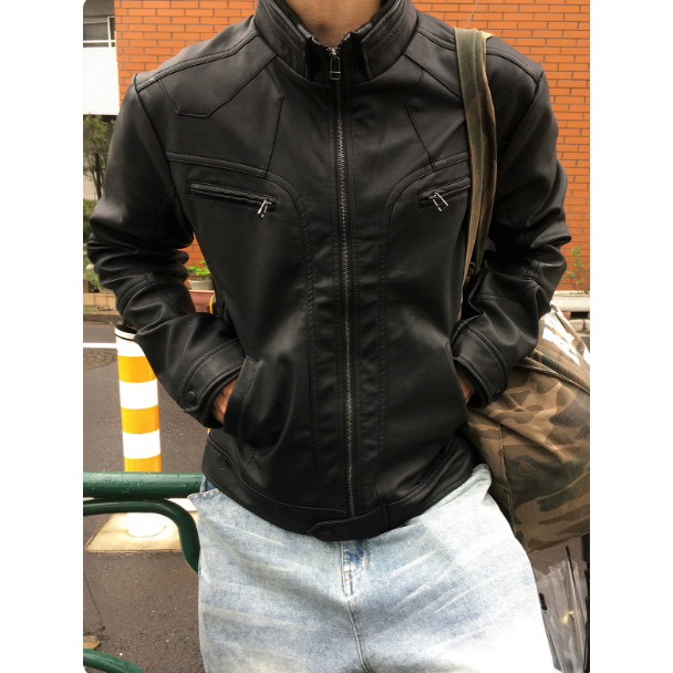 【YT SHOP】滿額送贈品｜韓國｜🇰🇷｜復古風短款皮外套｜短款機車皮衣男士秋季立領PU皮夾克韓系痞帥寬鬆外套-細節圖2