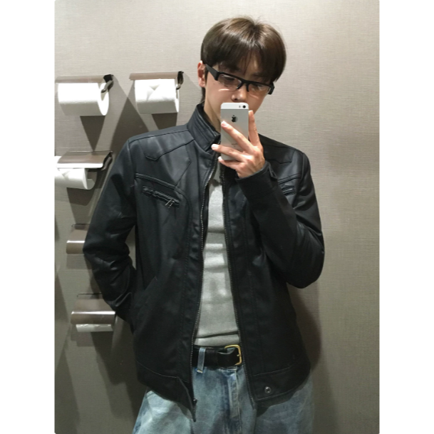 【YT SHOP】滿額送贈品｜韓國｜🇰🇷｜復古風短款皮外套｜短款機車皮衣男士秋季立領PU皮夾克韓系痞帥寬鬆外套-細節圖4