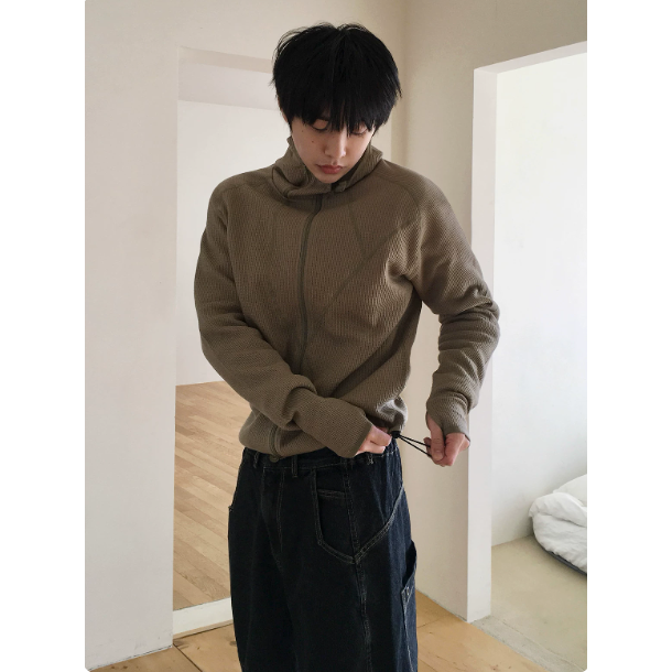 【YT SHOP】滿額送贈品｜韓國｜🇰🇷｜華夫格外套｜華夫格機能連帽衛衣男士秋季解構拼接拉鍊帽衫韓系通勤外套-細節圖4