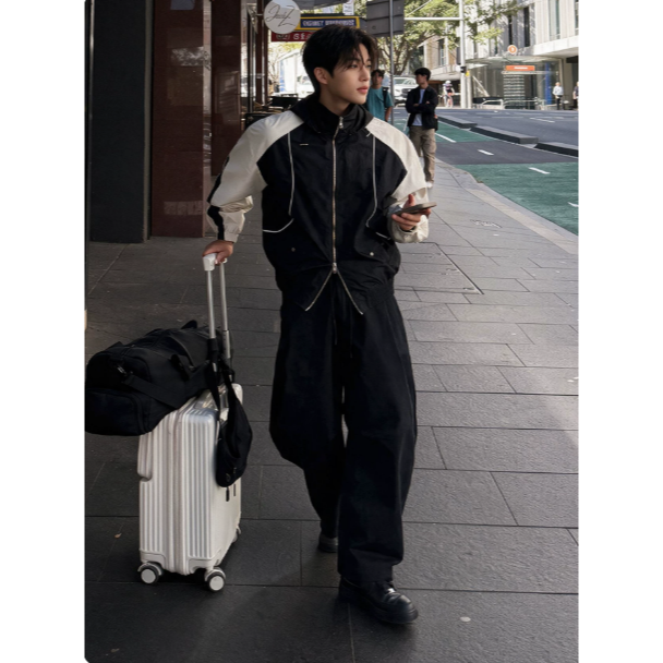【YT SHOP】滿額送贈品｜韓國｜🇰🇷｜雙拉鍊衝鋒外套｜機能風連帽衝鋒衣男士秋季撞色雙拉鍊夾克韓系寬鬆休閒外套-細節圖3