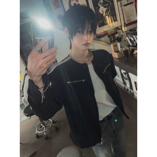 【YT SHOP】滿額送贈品｜韓國｜🇰🇷｜小香風短款外套｜小香風短版外套男士秋季復古寬鬆條紋夾克韓系通勤百搭上衣-細節圖2