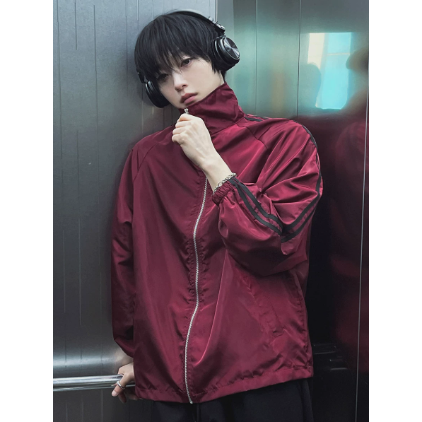 【YT SHOP】滿額送贈品｜韓國｜🇰🇷｜側面條紋衝鋒外套｜側條紋立領運動夾克男士秋季復古風衝鋒衣寬鬆外套韓系穿搭-細節圖2