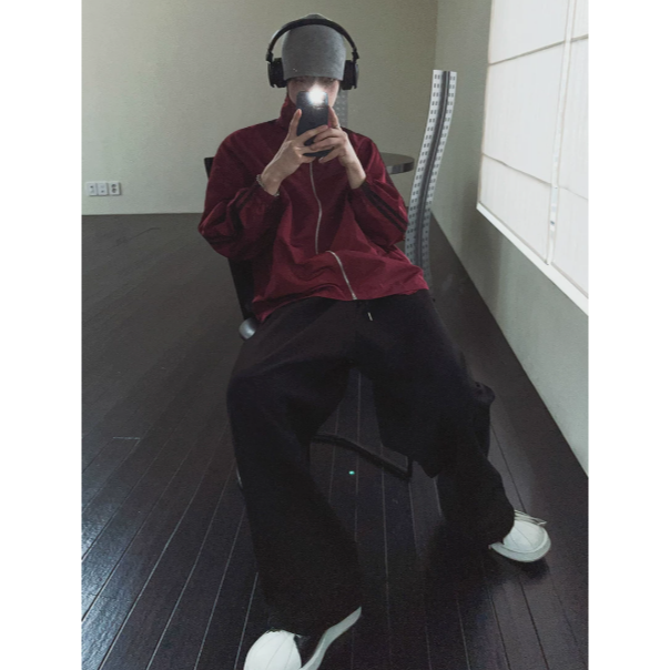 【YT SHOP】滿額送贈品｜韓國｜🇰🇷｜側面條紋衝鋒外套｜側條紋立領運動夾克男士秋季復古風衝鋒衣寬鬆外套韓系穿搭-細節圖4