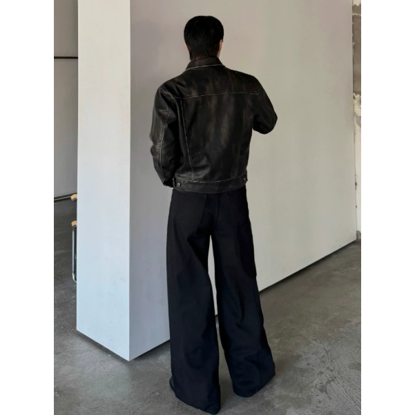 【YT SHOP】滿額送贈品｜韓國｜🇰🇷｜絕佳版型彎刀褲｜復古風闊腿牛仔褲男士秋季寬鬆直筒拖地褲韓系 彎刀褲-細節圖4