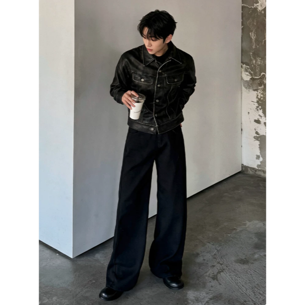 【YT SHOP】滿額送贈品｜韓國｜🇰🇷｜絕佳版型彎刀褲｜復古風闊腿牛仔褲男士秋季寬鬆直筒拖地褲韓系 彎刀褲-規格圖5