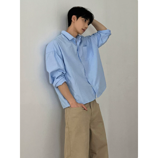 【YT SHOP】滿額送贈品｜韓國｜🇰🇷｜日系少年感長袖襯衫｜夏季襯衫外搭男士秋季新款寬鬆休閒襯衫韓系通勤穿搭-細節圖2