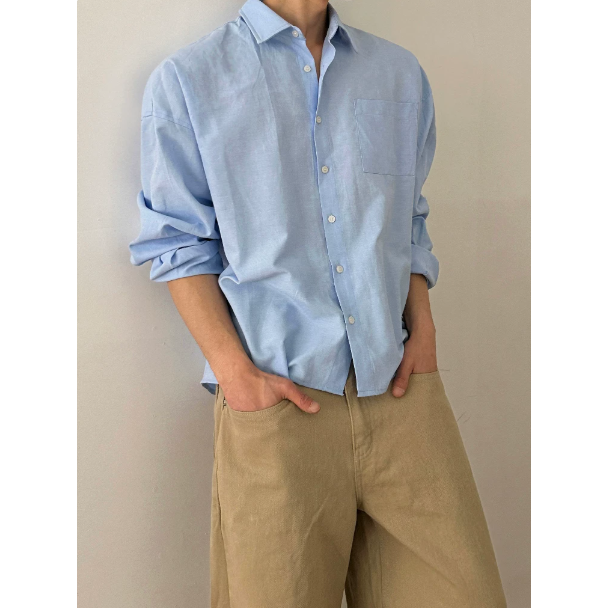 【YT SHOP】滿額送贈品｜韓國｜🇰🇷｜日系少年感長袖襯衫｜夏季襯衫外搭男士秋季新款寬鬆休閒襯衫韓系通勤穿搭-細節圖3