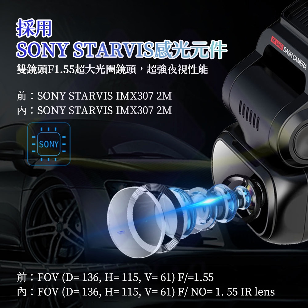 【禾統】台灣現貨 Sony鏡頭 2022新款汽車行車記錄器 循環錄影 內外雙錄 1080P 24小時停車監控 紅外夜視-細節圖5