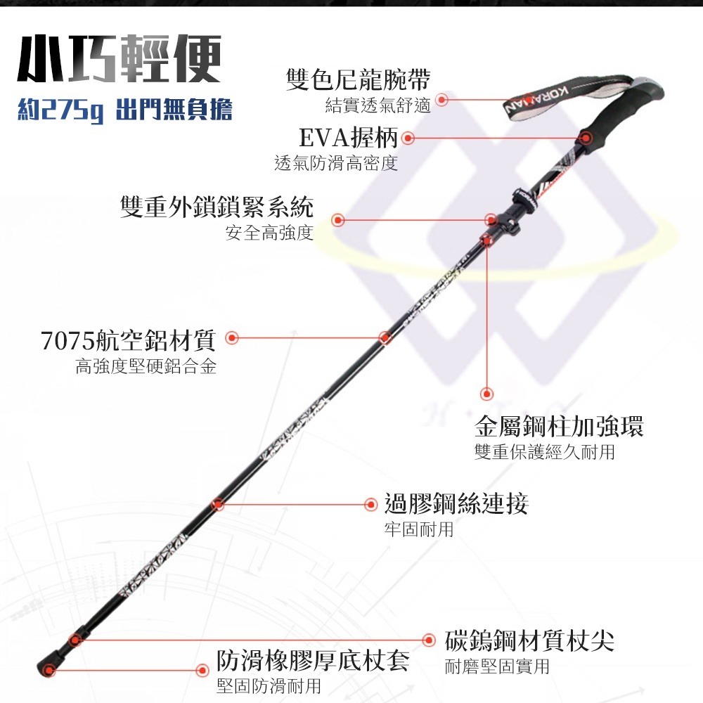 【禾統】台灣現貨 7075航空鋁折疊登山杖 附收納袋 航太鋁合金 鋁合金登山杖 登山 健走 航空鋁合金 伸縮登山杖-細節圖4