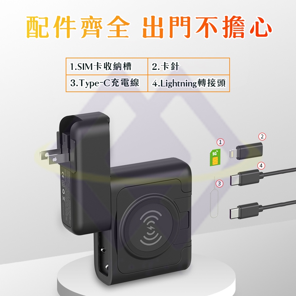 【禾統】新品上市 台灣現貨 多功能行動電源 分離式充電器 自帶線 無線快充 附帶取卡針 可收納sim卡 旅行-細節圖7