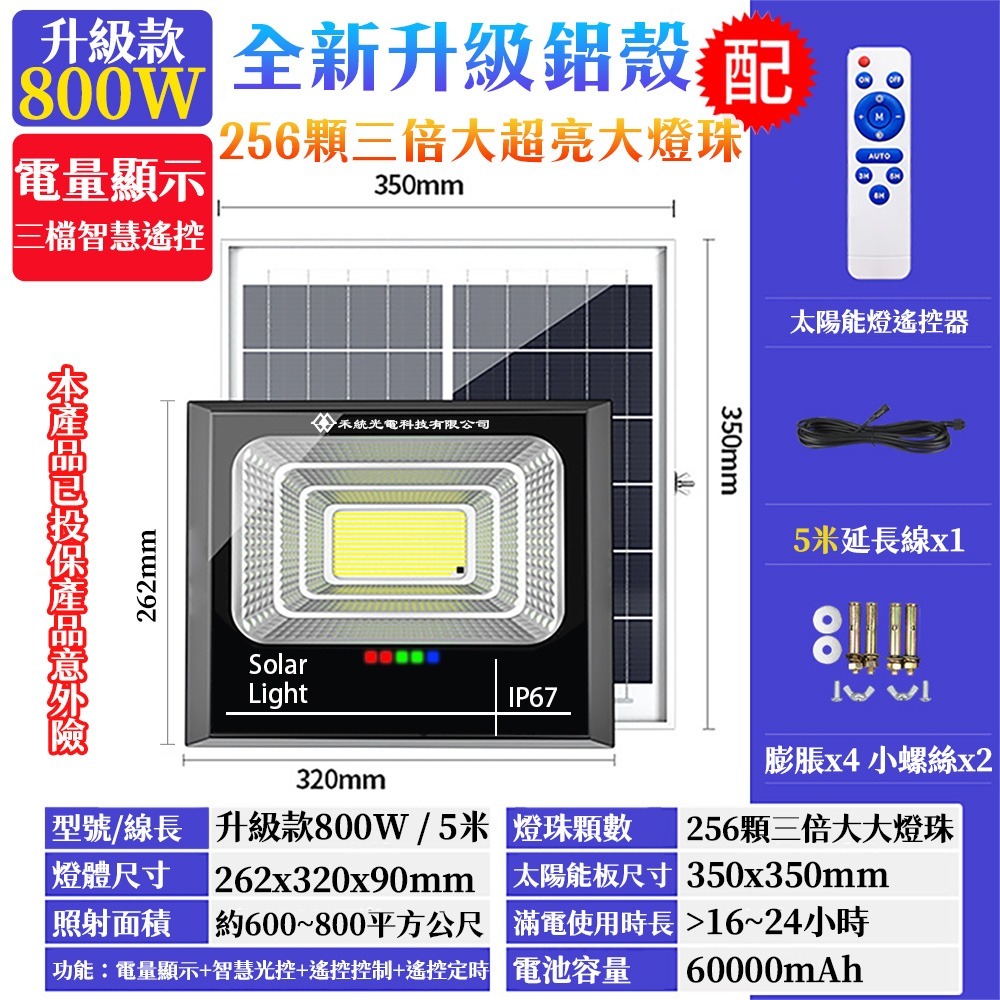 【禾統】LED智能光控太陽能感應燈 台灣現貨 人體感應燈 太陽能燈 遙控定時 太陽能分體式壁燈 太陽能探照燈 太陽能燈-規格圖10