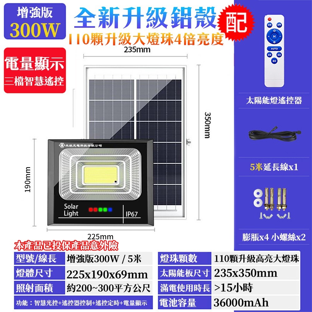 【禾統】LED智能光控太陽能感應燈 台灣現貨 人體感應燈 太陽能燈 遙控定時 太陽能分體式壁燈 太陽能探照燈 太陽能燈-規格圖10