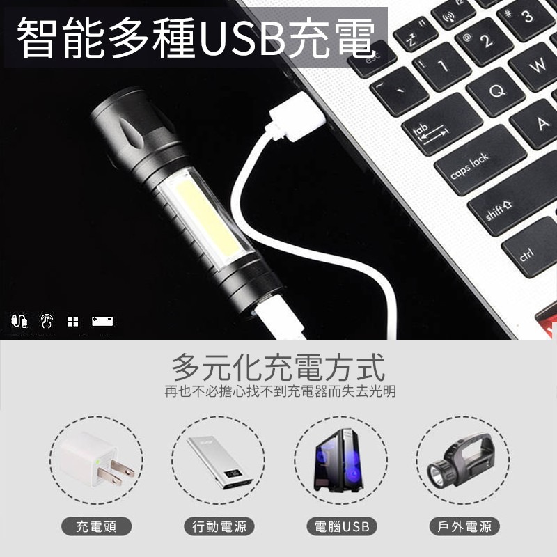 【禾統】 台灣現貨 511LED手電筒 強光爆閃手電筒 輕巧便攜 USB充電 可伸縮變焦 超迷你手電筒 露營燈 防潑水-細節圖6