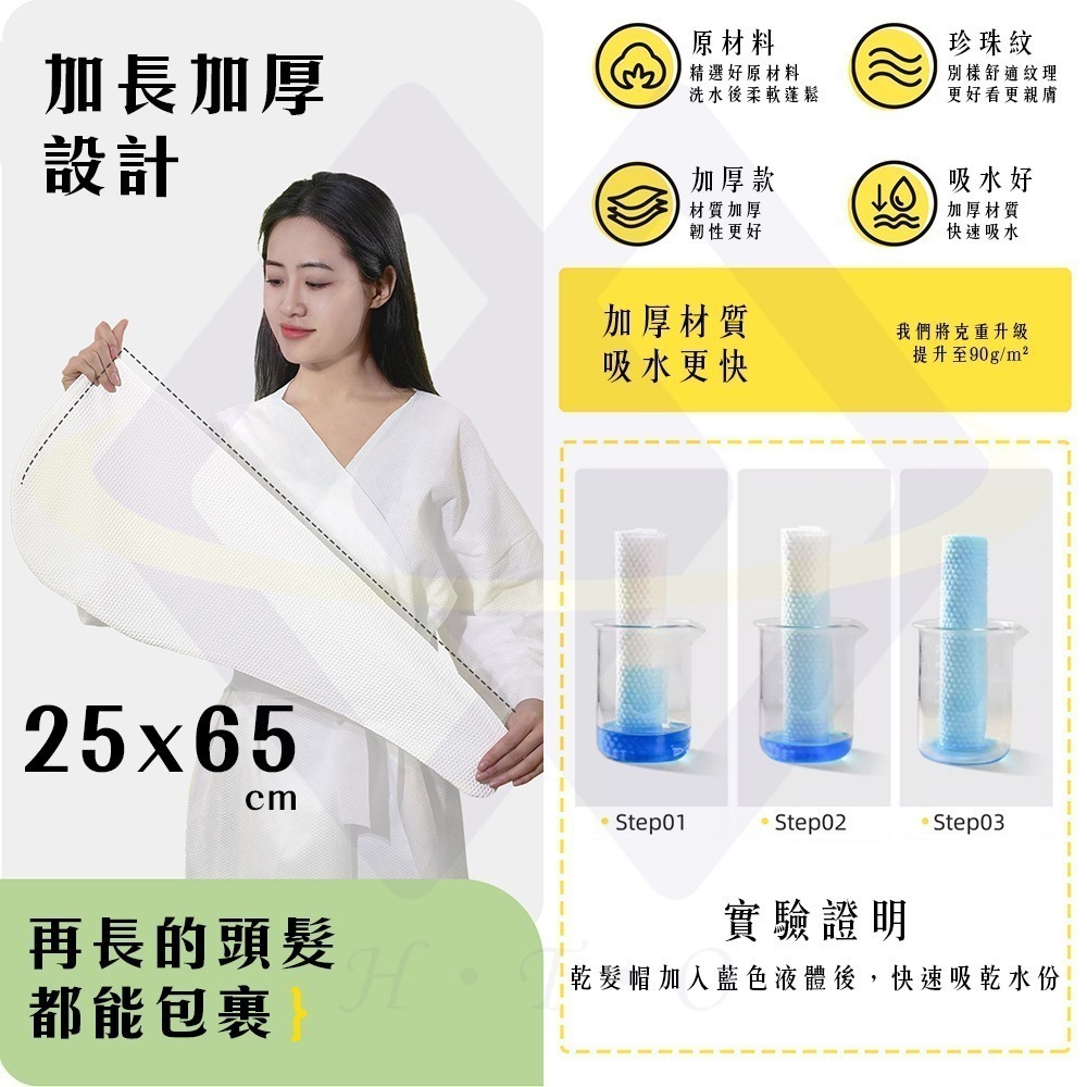 【禾統】新品上市 台灣現貨 一次性乾髮帽 乾髮帽 一次性旅行用品 超強吸水 乾髮巾 拋棄式 髮帽 旅行必備-細節圖4