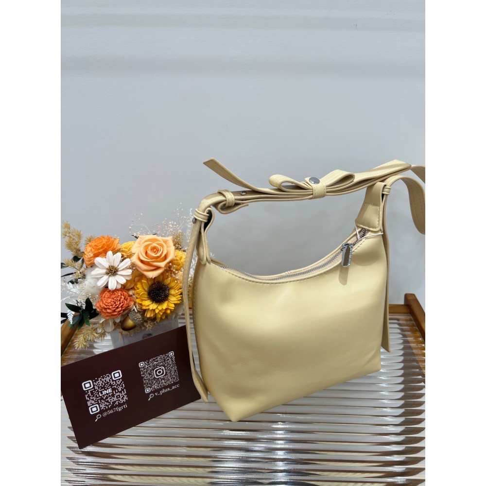 「V+ACC」韓系水餃包 銀色 奶油黃 蝴蝶結-細節圖2