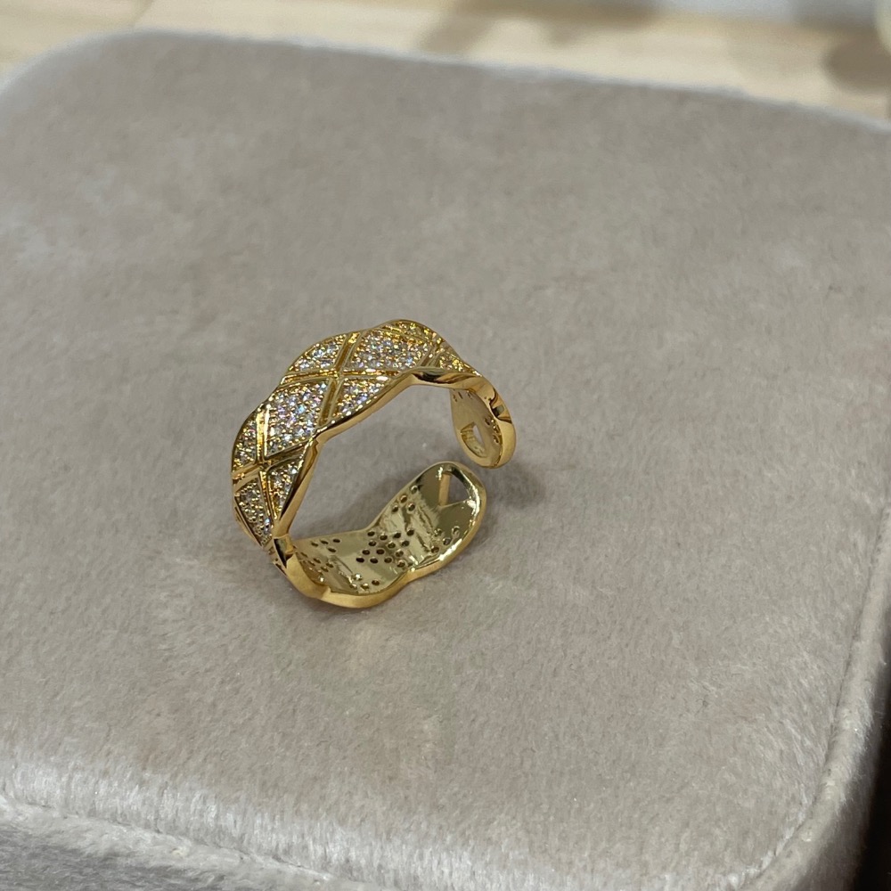 Vividom 滿鑽菱格紋戒指 開口式可調整戒圍-細節圖2