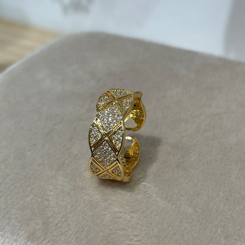 Vividom 滿鑽菱格紋戒指 開口式可調整戒圍-細節圖3