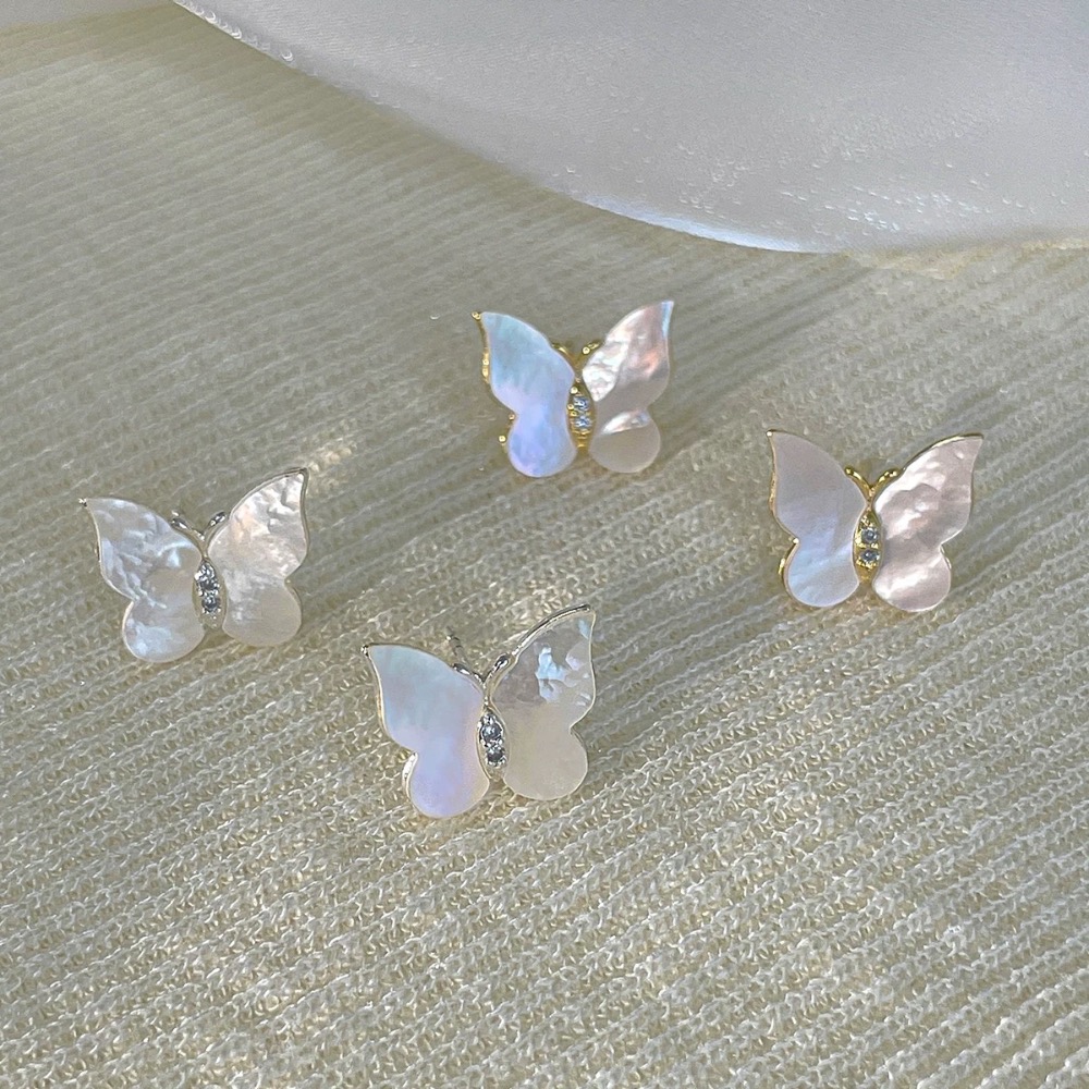 Vividom✧ 仙氣蝴蝶耳環 金色銀色 天然貝殼 純銀耳針-細節圖2