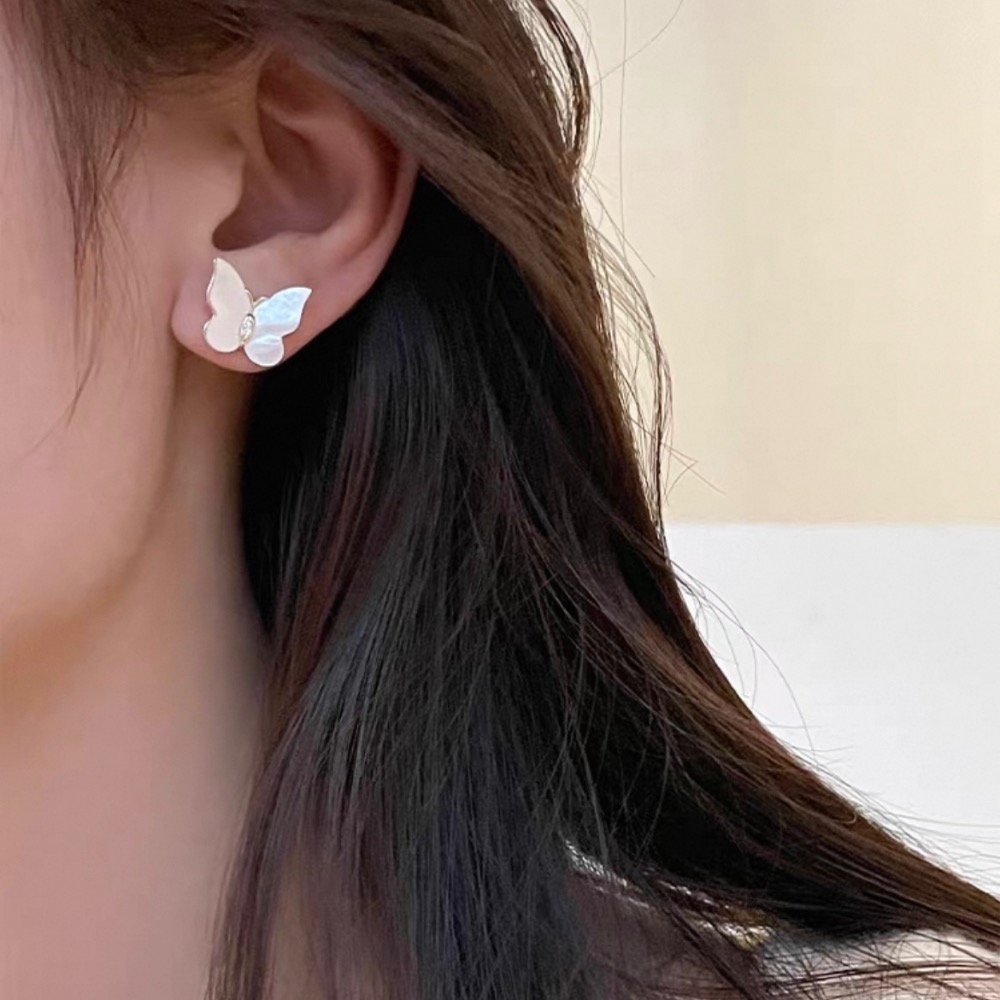 Vividom✧ 仙氣蝴蝶耳環 金色銀色 天然貝殼 純銀耳針-細節圖4